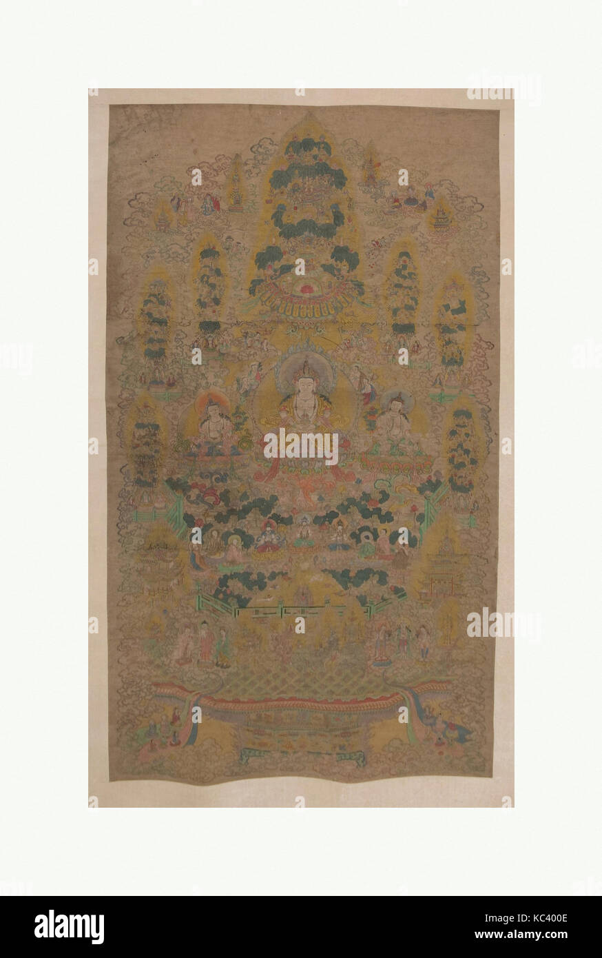 Mandala lamaïste, 17e siècle, le Tibet, la pendaison ; faites défiler avec la peinture d'impression, de l'image : 48 3/4 × 26 1/4 in. (123,8 × 66,7 cm), Peintures Banque D'Images