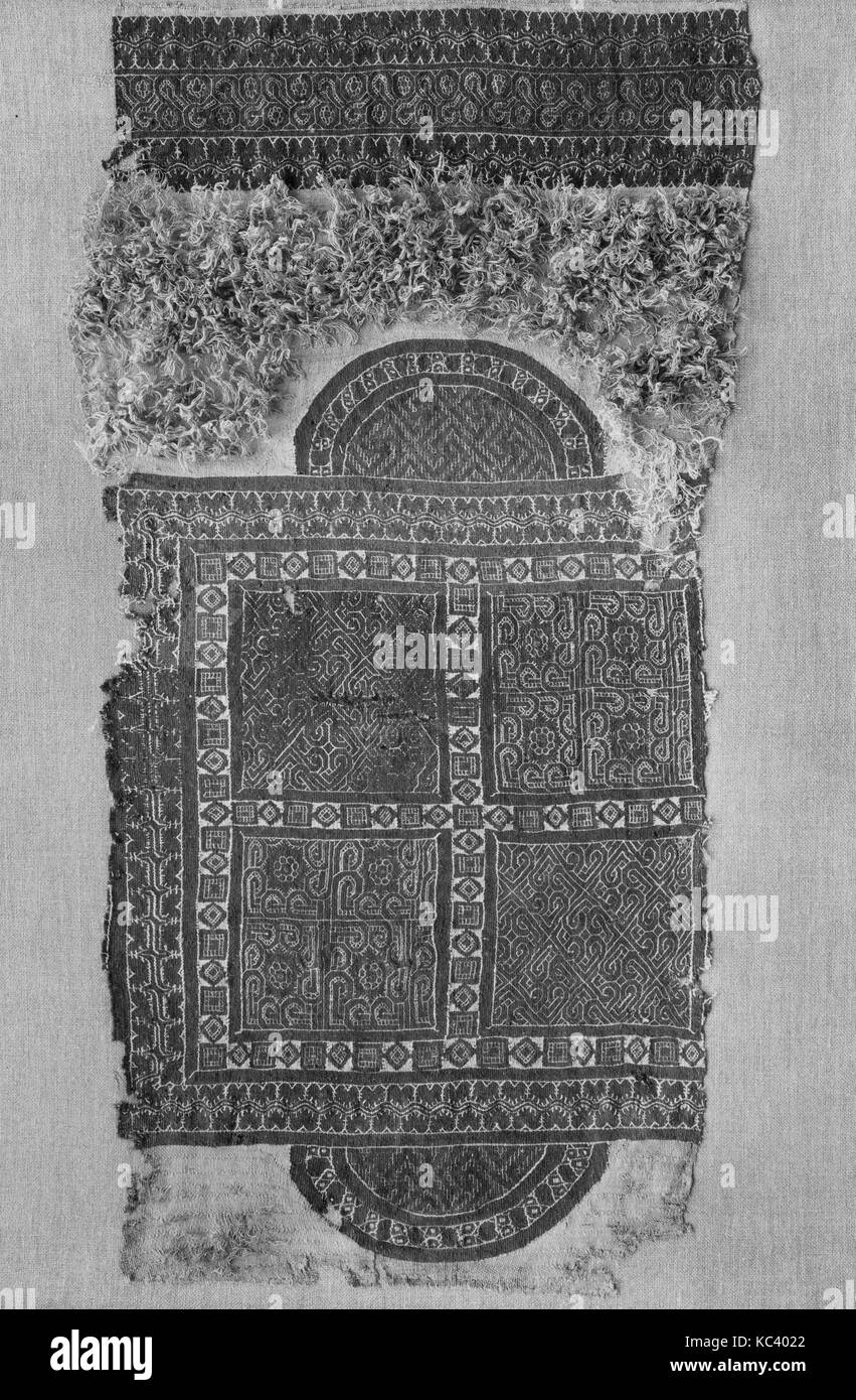 Fragment d'un couvercle, 3e-6e siècle, le pays d'origine de l'Égypte, laine, lin, à armure toile, tissage de la tapisserie, boucle de trame tissent, 26 3/1 Banque D'Images