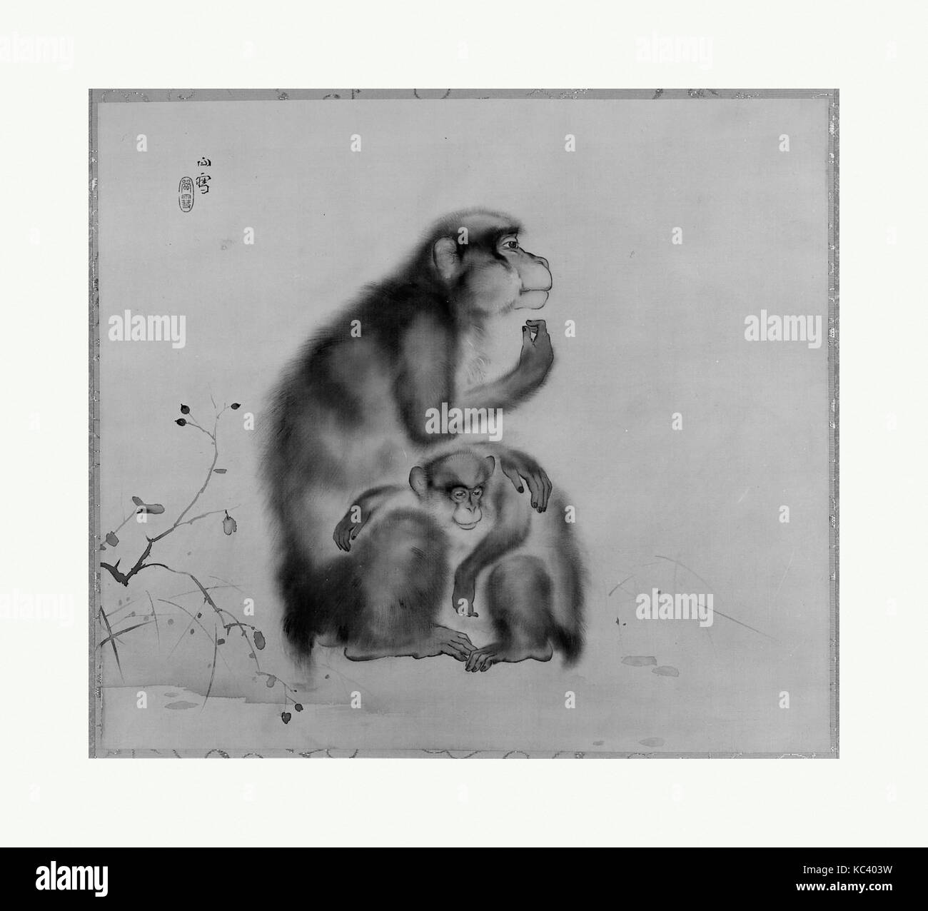 Les singes, 20e siècle, le Japon, peinture, aquarelle sur papier, 19 x 22 in. (48,3 x 55,9 cm), peintures, Hashimoto Kansetsu Banque D'Images