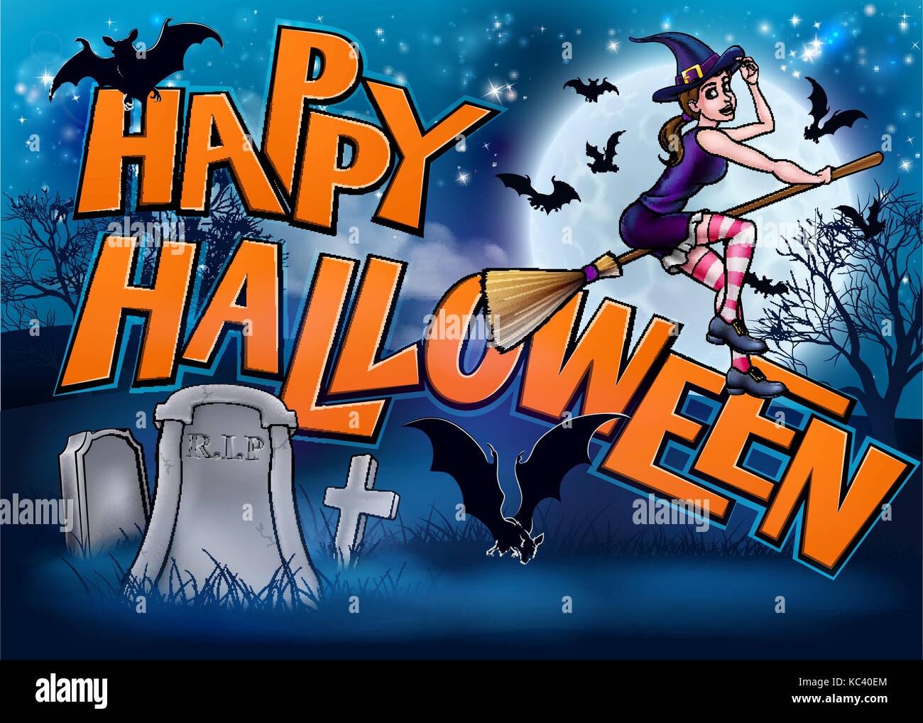 Happy Halloween sorcière dessin animé sign Illustration de Vecteur