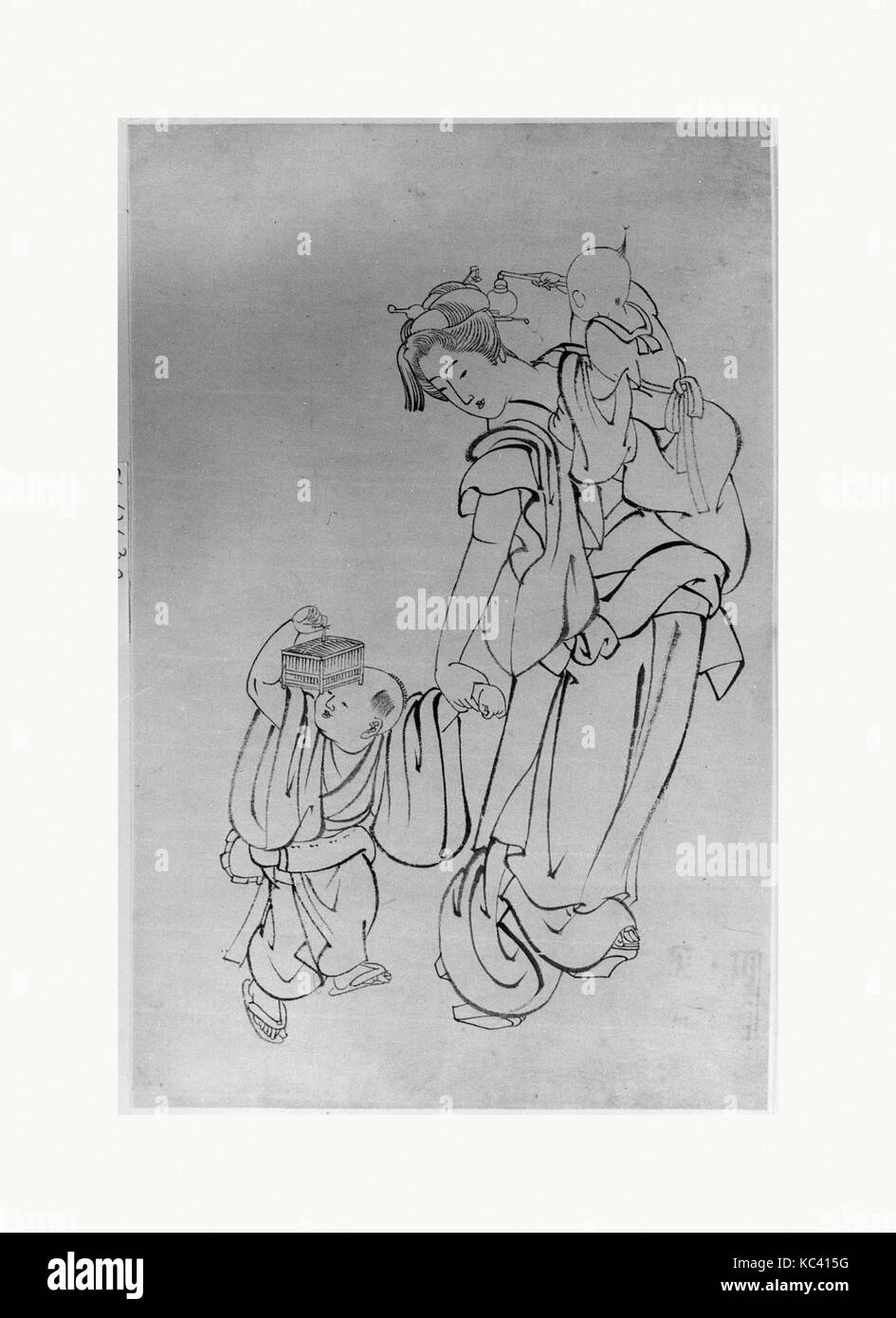 Mère et enfants dans une nuit d'été, école de Katsushika Hokusai, 18e-19e siècle Banque D'Images