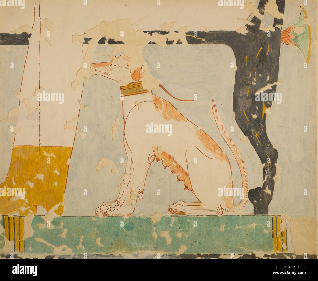 Fac-similé d'une peinture dans la tombe de Nebamun : chien assis sous sa présidence du propriétaire, Charles K. Wilkinson, ca. 1479-1458 av. Banque D'Images