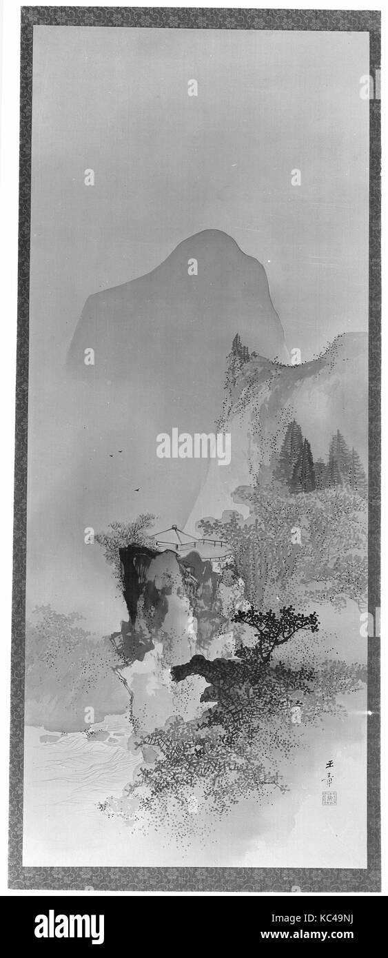 Paysage de printemps, période Meiji (1868-1912), 20e siècle, le Japon, l'encre et couleur sur soie, 51 7/8 x 21 5/8 in. (131,8 x 54,9 cm Banque D'Images
