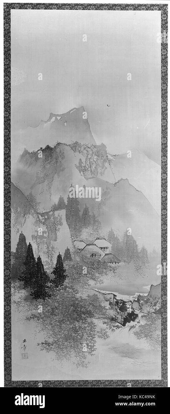 Paysage d'automne, période Meiji (1868-1912), 20e siècle, le Japon, l'encre et couleur sur soie, 50 x 19 7/16 11/16 in. (128,1 x 50 cm Banque D'Images