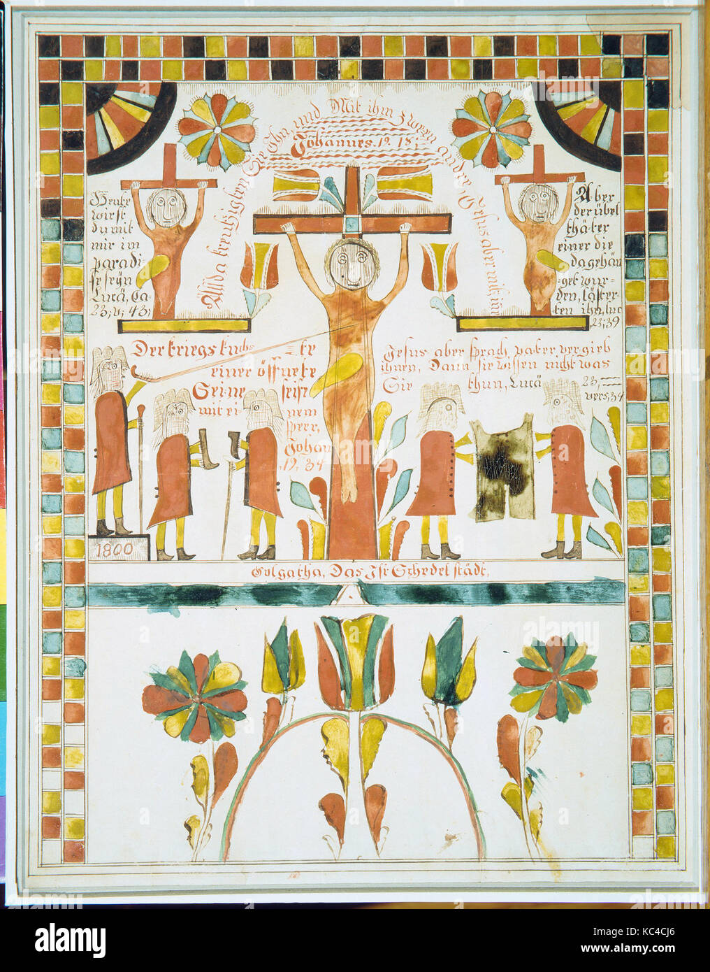 Dimensions de la Crucifixion, 1800, en Pennsylvanie, Etats-Unis, American, Aquarelle, gomme arabique, et de l'encre ferro-gallique sur Banque D'Images