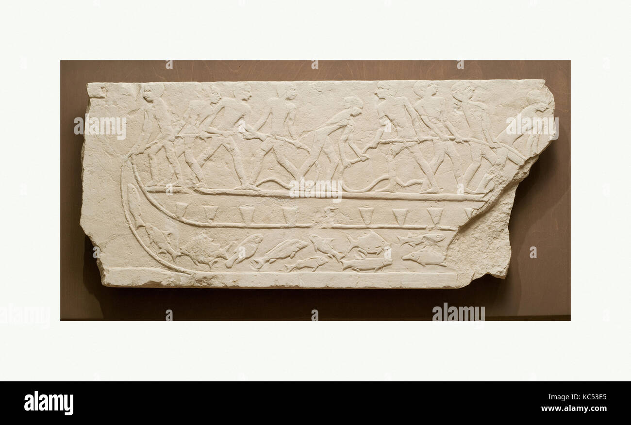 Fragment de relief montrant scène de pêche, ca. 2649-2100 av. Banque D'Images