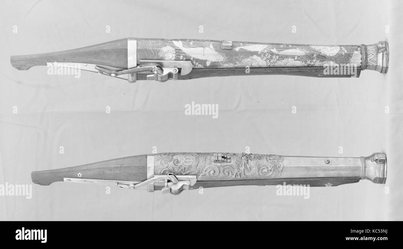 Canon à la main, fin du 18e-début du 19ème siècle, Japonais, fer, or, argent, bois, laiton, L. 37 in. (94 cm), Firearms-Hand Cannon Banque D'Images