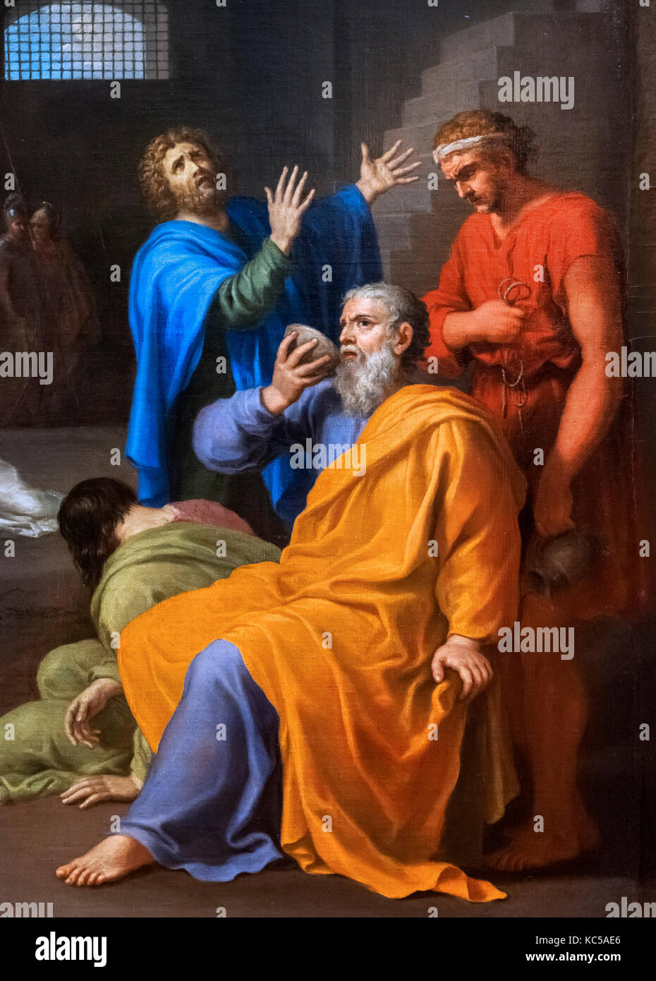 La mort de Socrate par Charles Alphonse Dufresnoy, huile sur toile, c.1650. Détail d'une grande peinture, KC5AE7. Banque D'Images