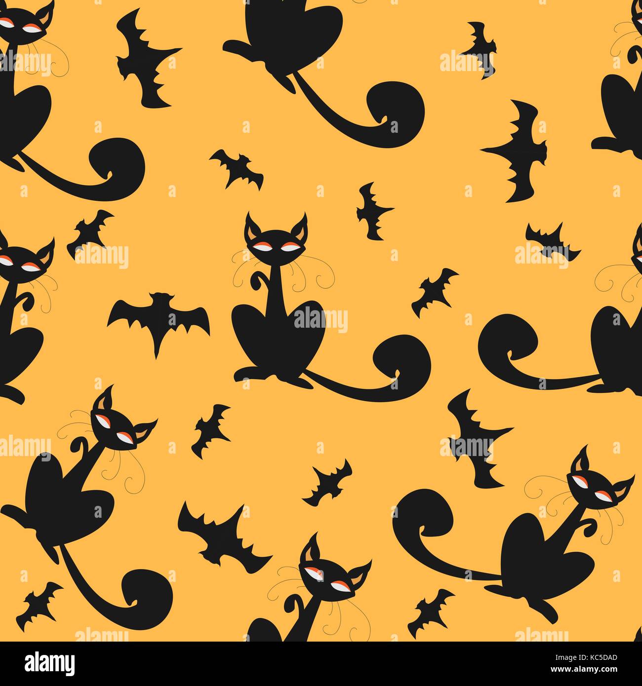 Motif de chats halloween transparent et les chauves-souris en noir, fond orange traditionnel. bon pour impression textile, web, papier, emballage, tissu, de fonds Illustration de Vecteur