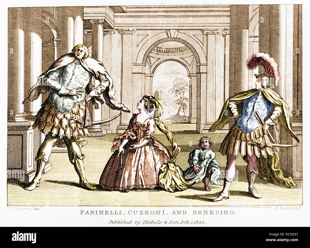 (Farinelli Carlo Broschi) avec la soprano Cuzzoni et le castrat Francesco Bernardo Senesino dans l'opéra de George Frederick Handel Banque D'Images