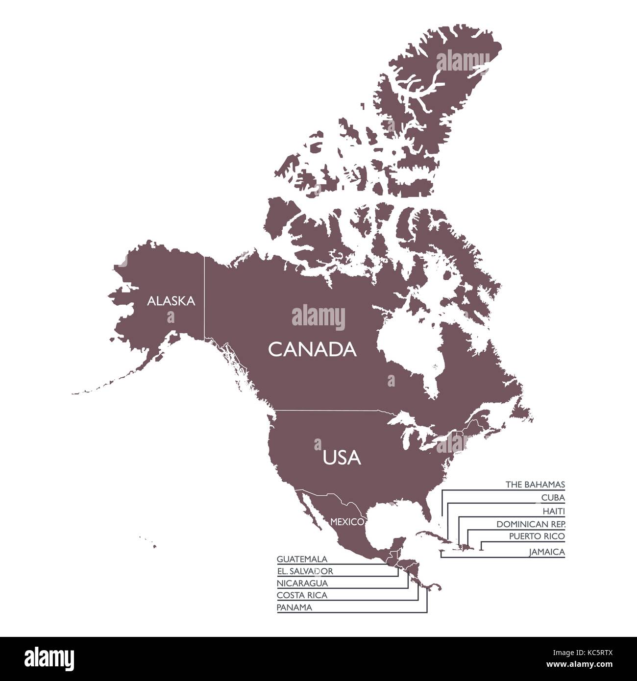 Carte détaillée d'amérique du nord continent avec nom. vector illustration Illustration de Vecteur