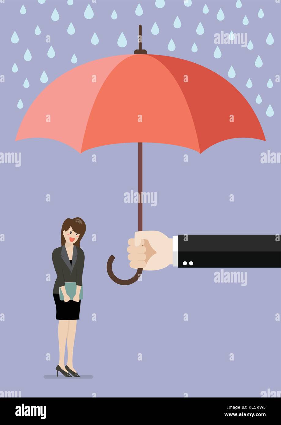 Main tenant un parapluie la protection de femme d'affaires. vector illustration Illustration de Vecteur