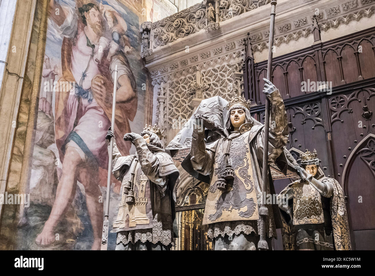 Tombe de Cristobal Colon de la Cathédrale de Séville, situé en face de la porte des princes ou San Cristobal, Andalousie, Espagne Banque D'Images