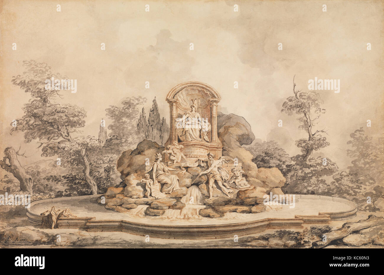 Projet pour une fontaine monumentale, Augustin PAJOU, 1767 Banque D'Images