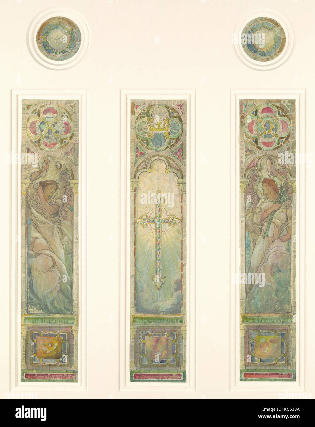Pour la conception lumière triple fenêtre, Tiffany Studios, fin du xixe ou début du xxe siècle Banque D'Images