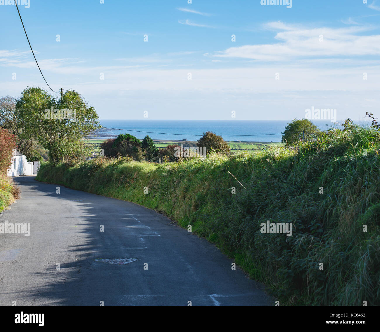 Ballakilpheric Road à Colby, vue sur la mer Banque D'Images