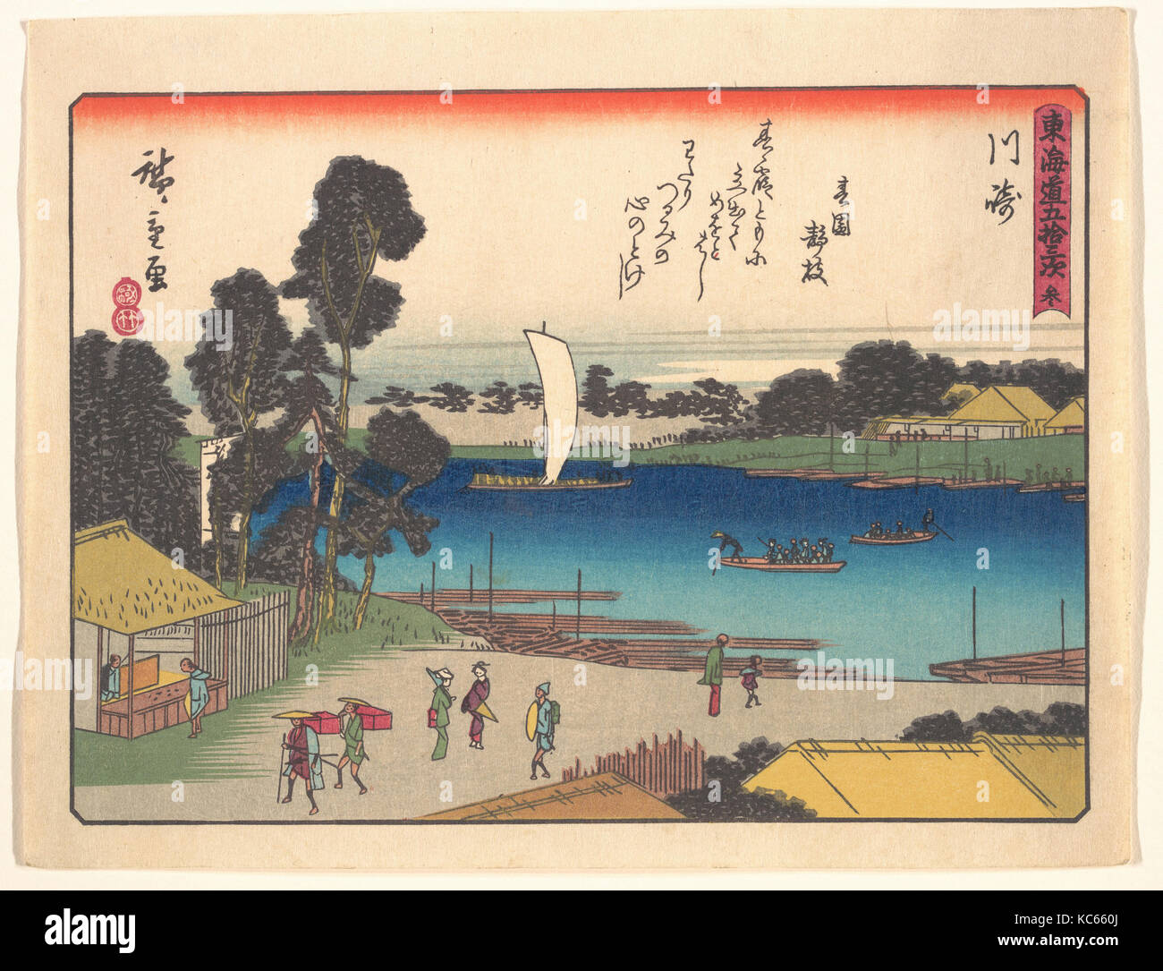 東海道五十三次 川崎, début xxe siècle, le Japon, l'estampe Polychrome ; l'encre et couleur sur papier, 7 x 9 in. (17,8 x 22,9 cm), d'impressions Banque D'Images