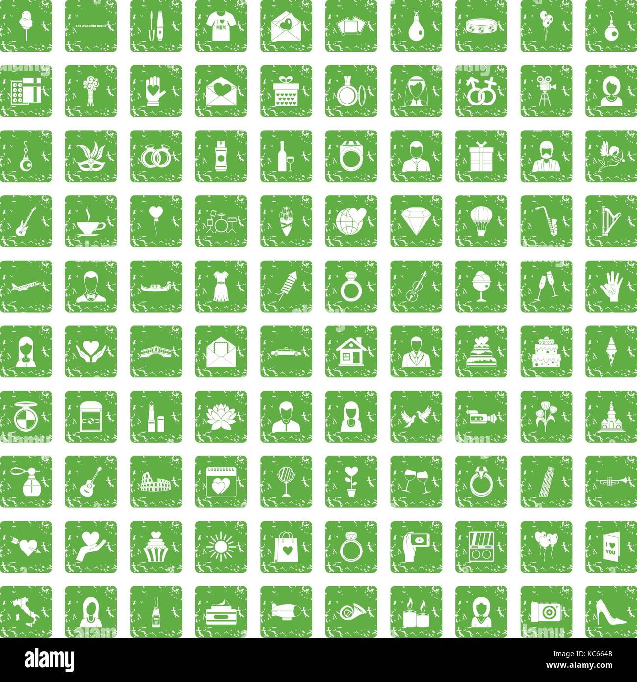 Mariage 100 icons set grunge green Illustration de Vecteur
