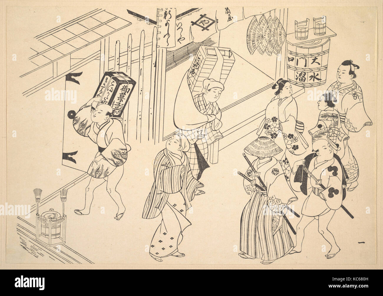 Un certain nombre de personnes dans la rue qui à propos de diverses affaires étrangères, après l'okumura Masanobu Banque D'Images