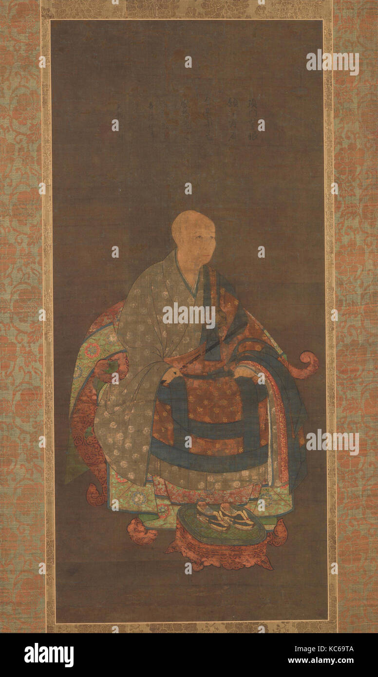 Portrait de Shun'oku Myōha (1311-1388), 春屋妙葩像 自賛 Nanbokuchō, 1336-92 (période), ca. 1383, le Japon, la pendaison, la couleur d'encre, défilement, et Banque D'Images