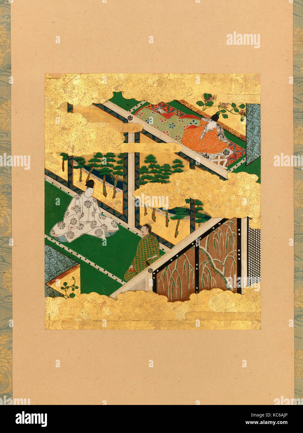 « 源氏物語図色紙 柏木", scène de "l'arbre de chêne" ("Kashiwagi"), de Le Dit du Genji (Genji Monogatari), Tosa Mitsuyoshi Banque D'Images