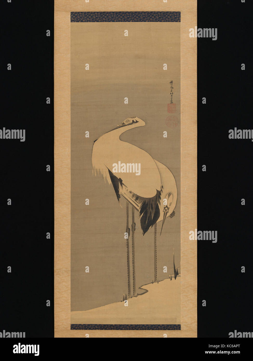 Deux grues, de la période Edo (1615-1868), 1795, Japon, Hanging scroll ; encre sur soie, de droit : 42 × 5/8 15 1/2 po. (108,2 × 39,3 cm Banque D'Images