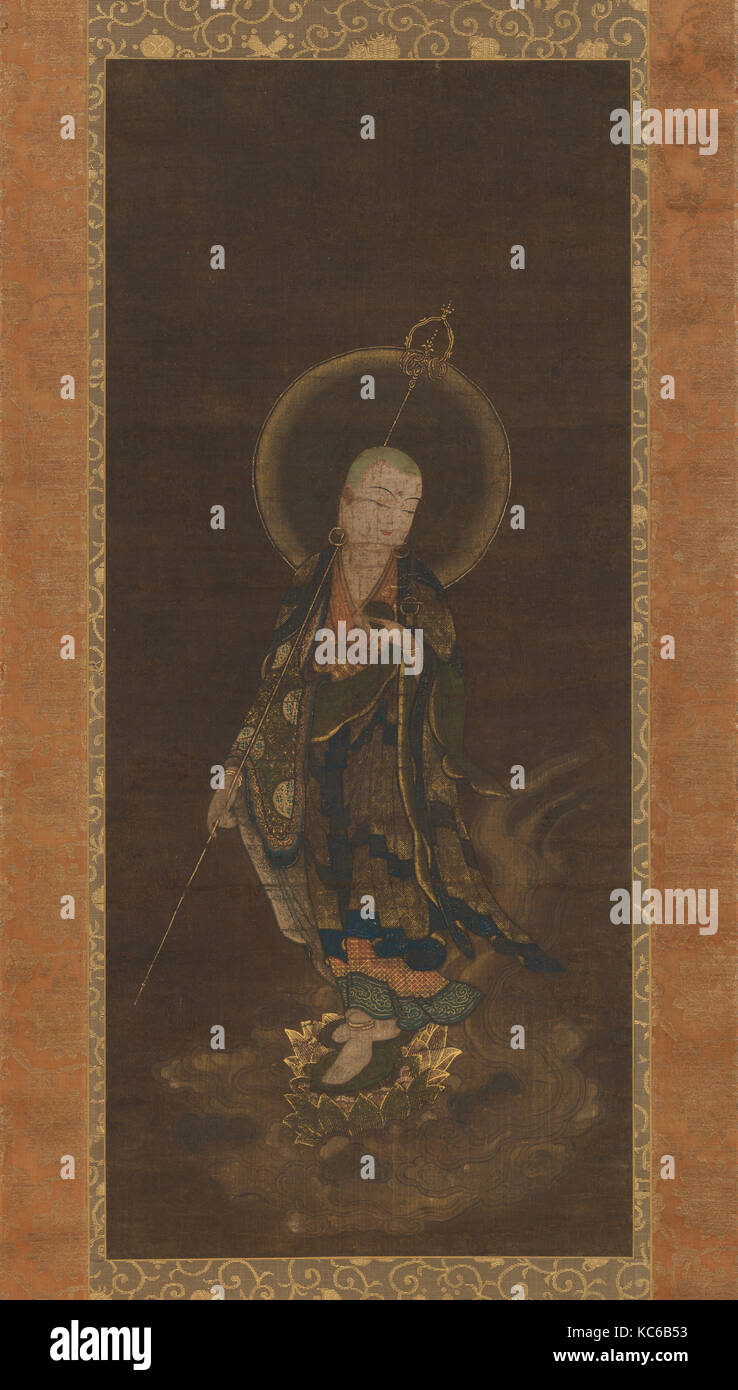 Mikaeri Jizō Bosatsu, 見返り地蔵菩薩図 Nanbokuchō, 1336-92 (période), 14e siècle, le Japon, la pendaison, la couleur de l'encre ; faire défiler, et d'or sur soie Banque D'Images