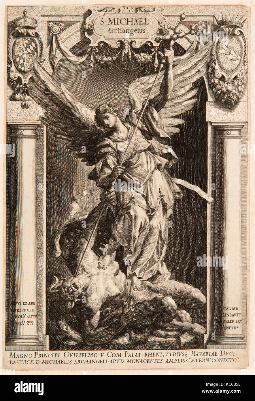 Dessins et gravures, l'Archange Michael vaincre Satan, dans une niche, inventeur, graveur, Designer, Hubert Gerhard, Lucas Banque D'Images