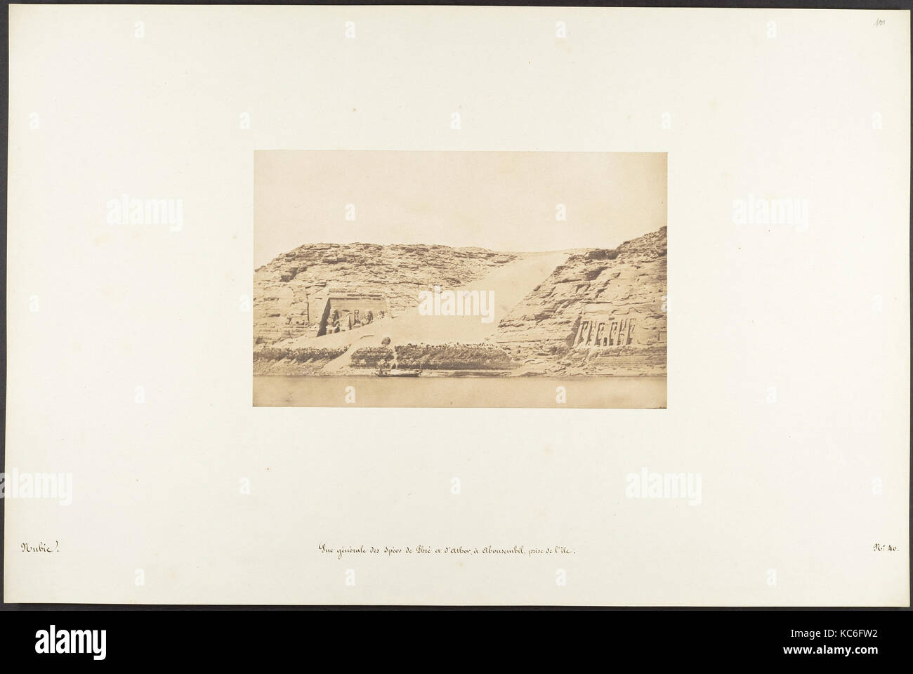 Vue générale des Spéos de Phré et d'Athor, à Abousembil, prise de l'île, Maxime Du Camp, le 29 mars 1850 Banque D'Images