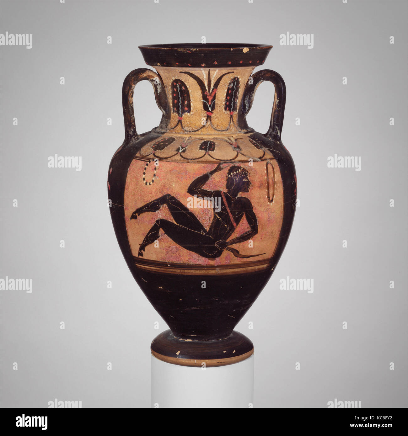 Amphore en terre cuite-cou (jar), classique, 5e siècle avant J.-C., le grec, l'italien, Campanien, sols en terre cuite ; noir-figure, H. : 1111 Banque D'Images