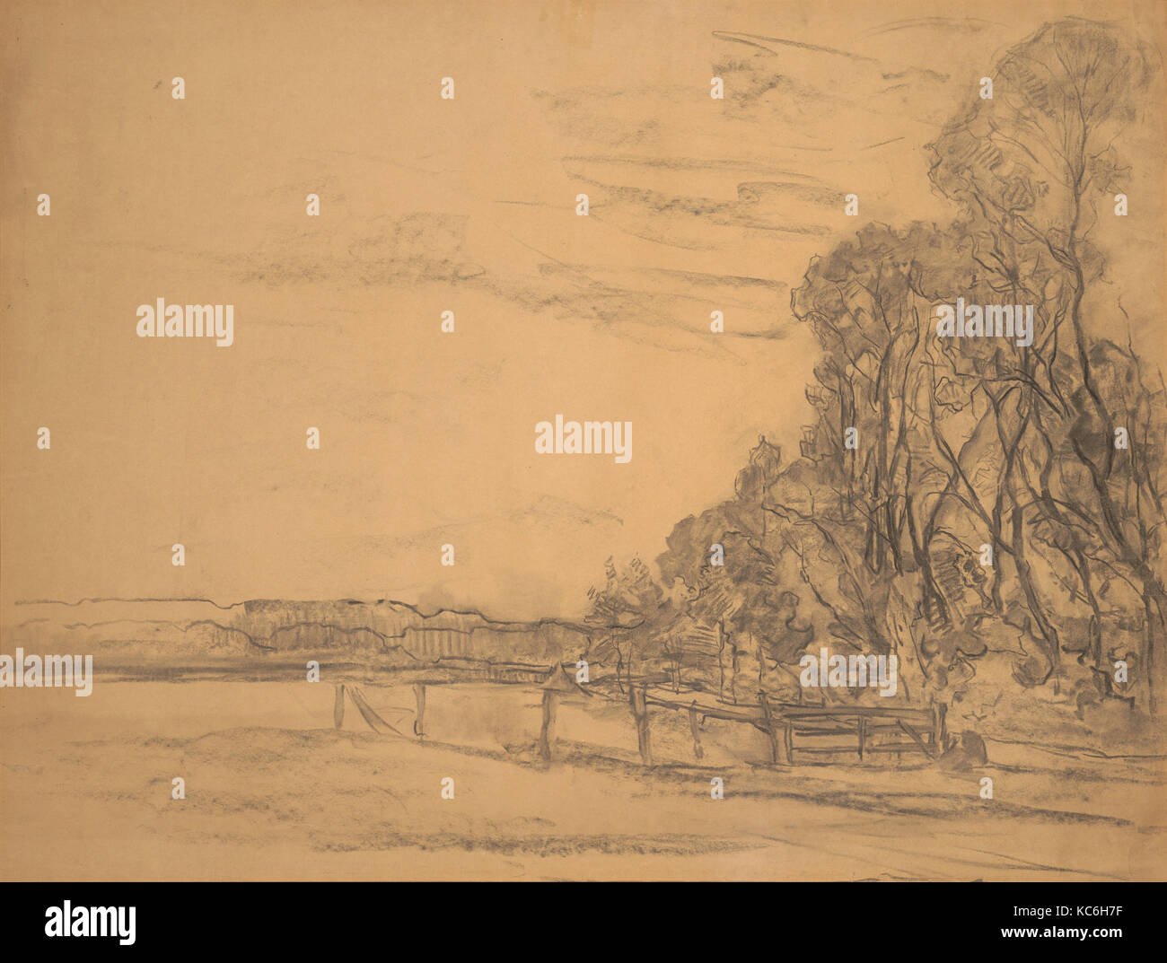 Terrain bordé d'arbres, ca. 1907-8, fusain sur papier, 28 1/2 x 37 1/2 in. (72,4 x 95,3 cm), de dessins, de Piet Mondrian (en néerlandais Banque D'Images