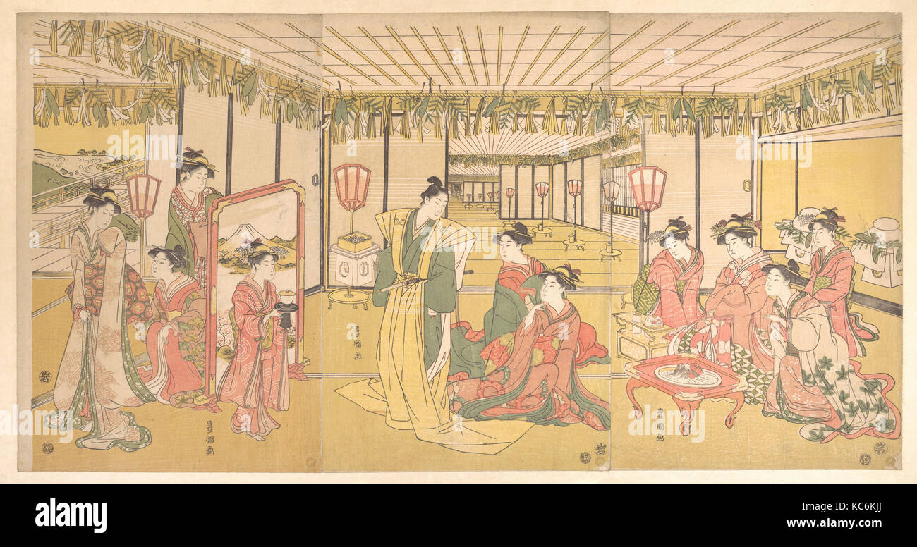 Célébration du Nouvel An dans un grand manoir, Utagawa Toyokuni I, ca. 1791 Banque D'Images