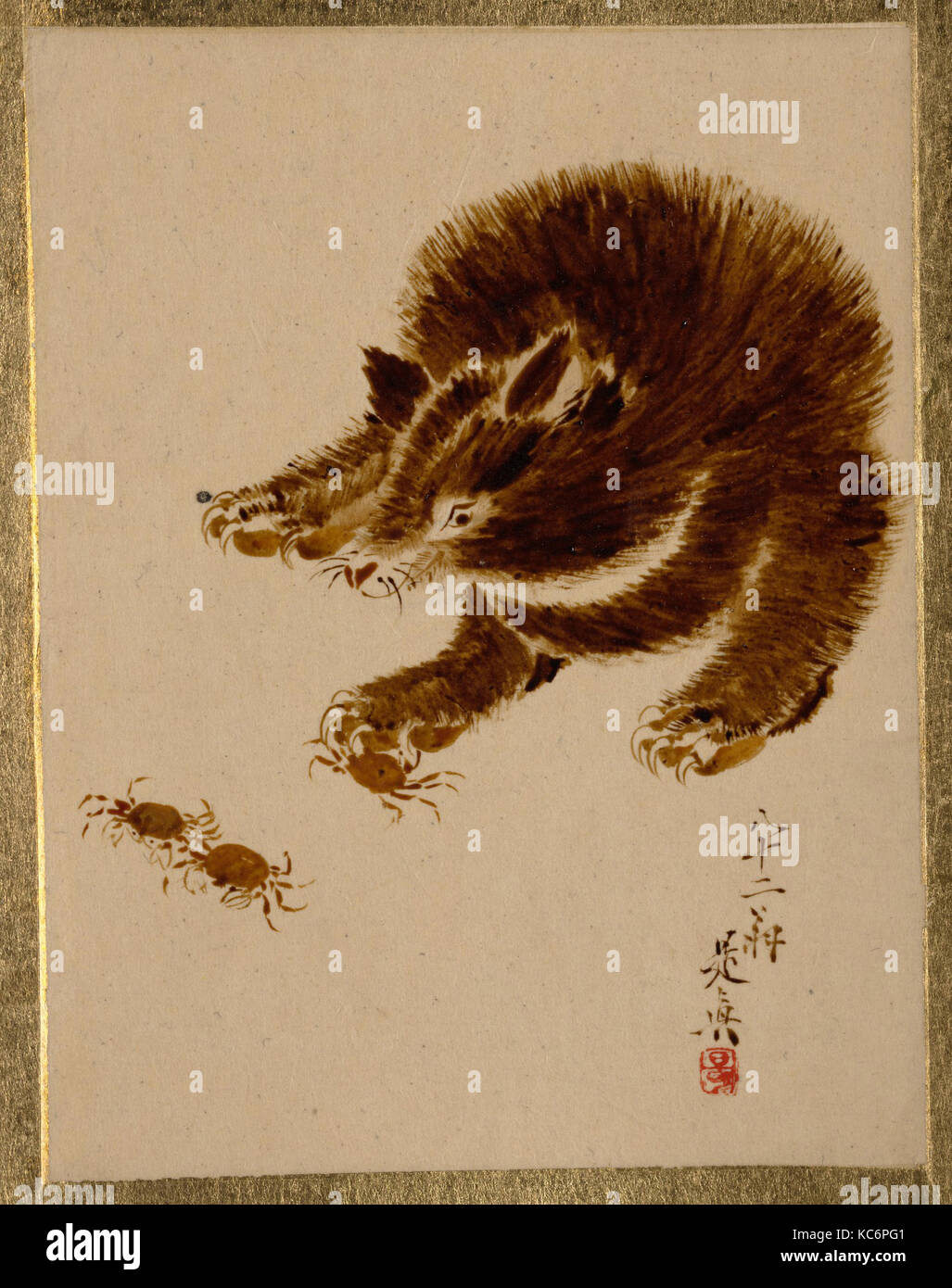 L'ours et les crabes, de la période Edo (1615-1868), le Japon, l'album leaf ; incolore sur papier, 4 1/2 x 3 1/2 in. (11,4 x 8,9 cm), Peintures Banque D'Images