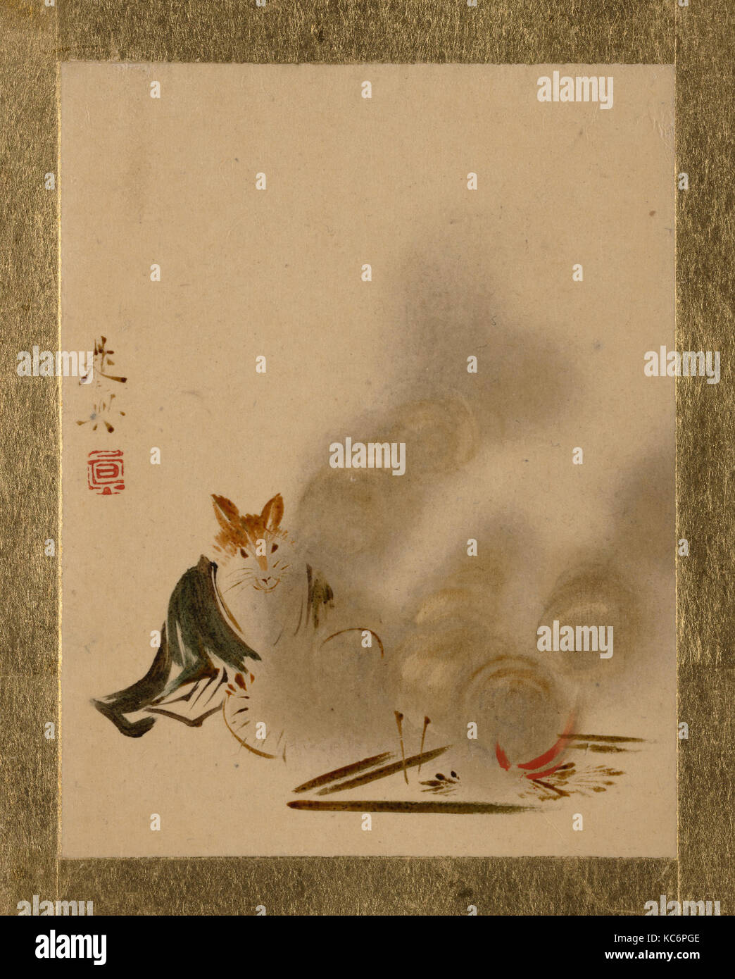 Fox par feu mystique, de la période Edo (1615-1868), le Japon, l'album leaf ; incolore sur papier, 4 1/2 x 3 1/2 in. (11,4 x 8,9 cm), Peintures Banque D'Images