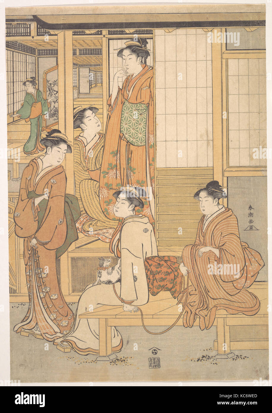 Groupe de jeunes femmes sur la véranda d'une maison de thé, Katsukawa Shunchō Banque D'Images