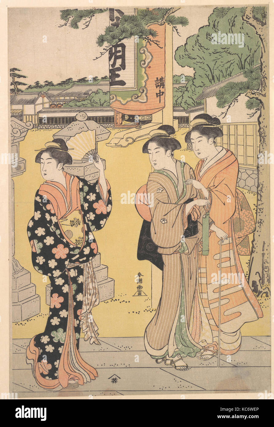 Visiteurs dans l'enceinte d'un temple bouddhiste, Katsukawa Shunchō, ca. 1789 Banque D'Images