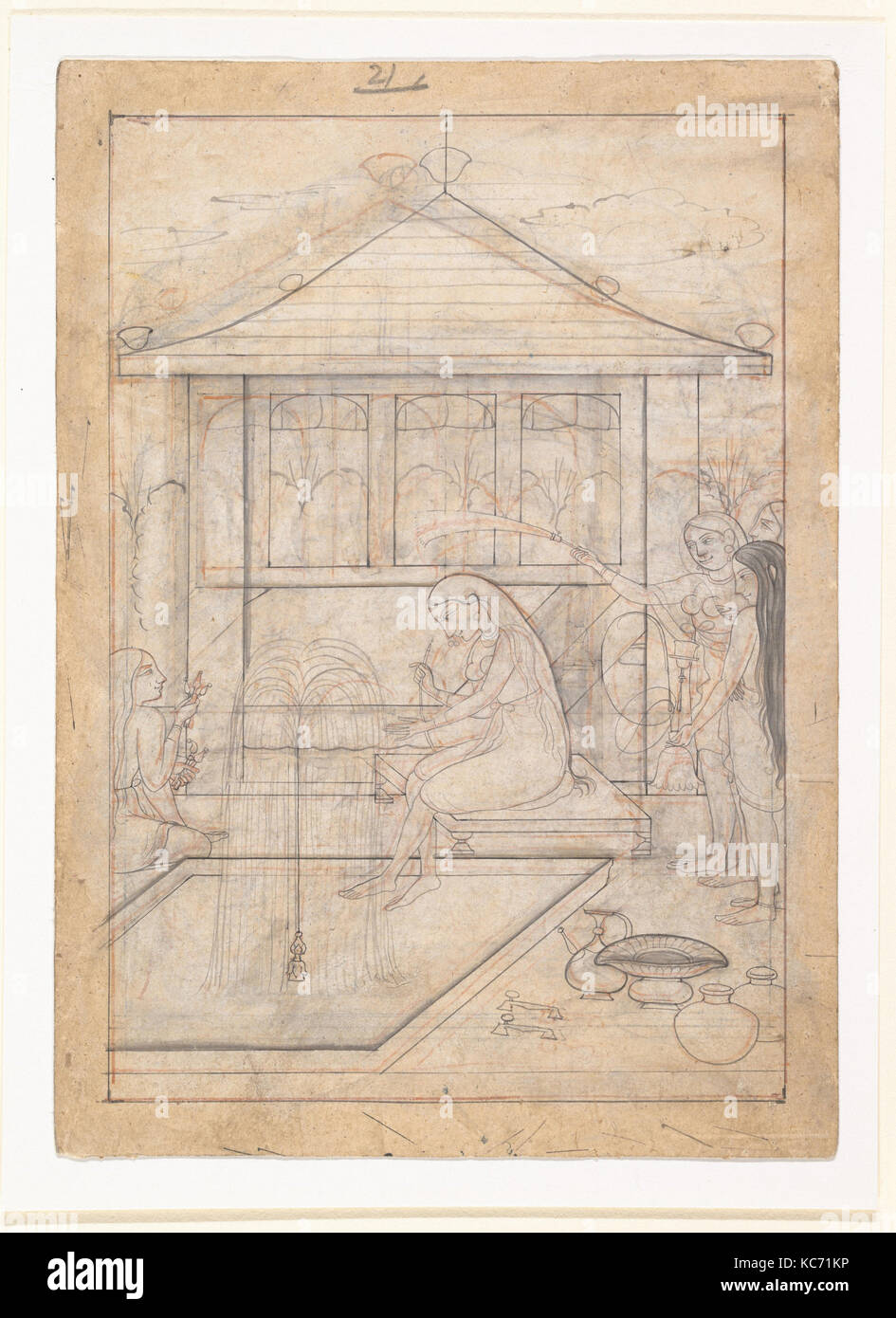Dame à propos de fumer un narguilé, ca.1790, l'Inde (Punjab), de Kangra, Encre sur papier, 7 x 5 in. (17,8 x 12,7 cm), Peintures Banque D'Images