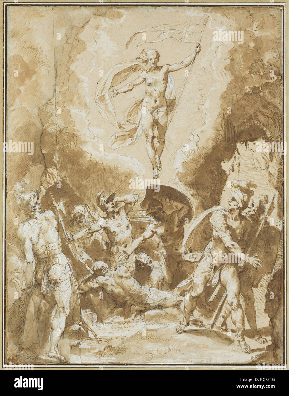 La Résurrection, ca. 1600, plume et encre brune, pinceau et lavis, a souligné de blanc, plus de craie noire, 16 5/8 x 12 3/4'' Banque D'Images