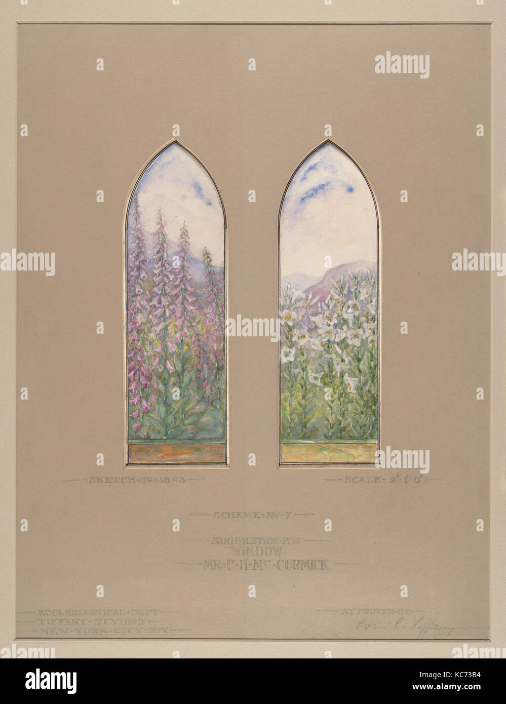 Dessins pour McCormick, Tiffany Studios, Windows 1922 Banque D'Images