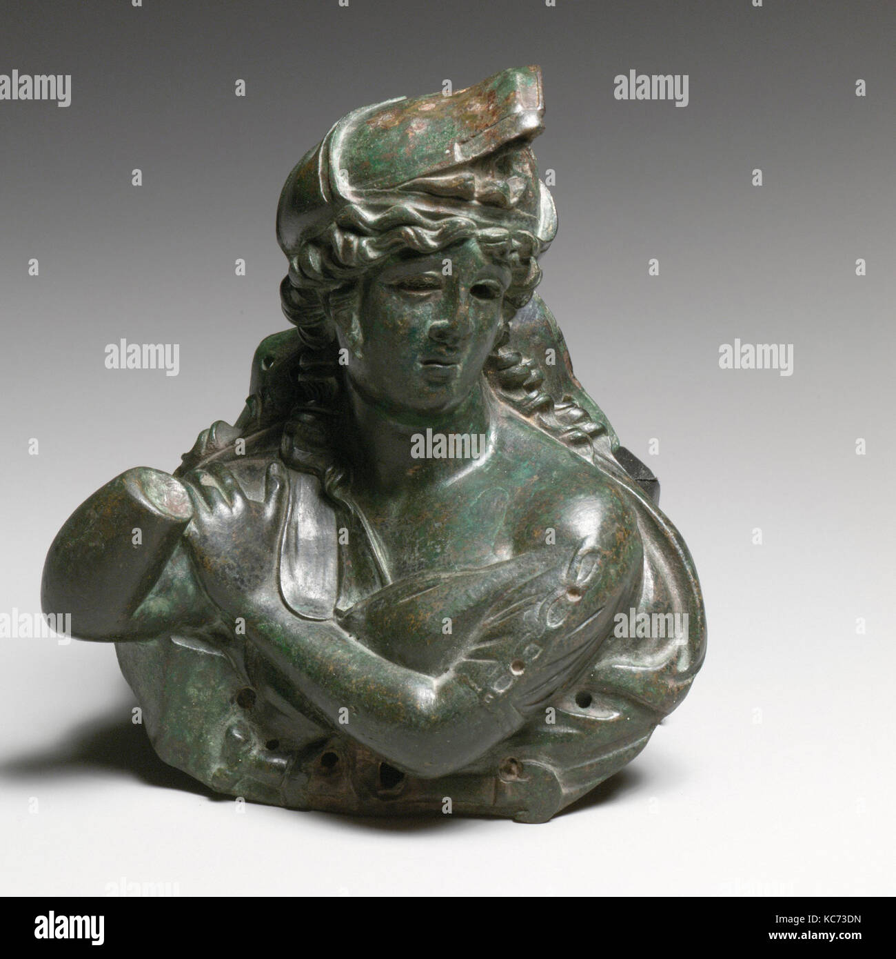 Buste en bronze d'un Amazon, début de l'Impériale, 1er siècle A.D., Romain, Bronze, H. 14,5 cm, bronzes, en haut-relief : Amazon ou goddes Banque D'Images