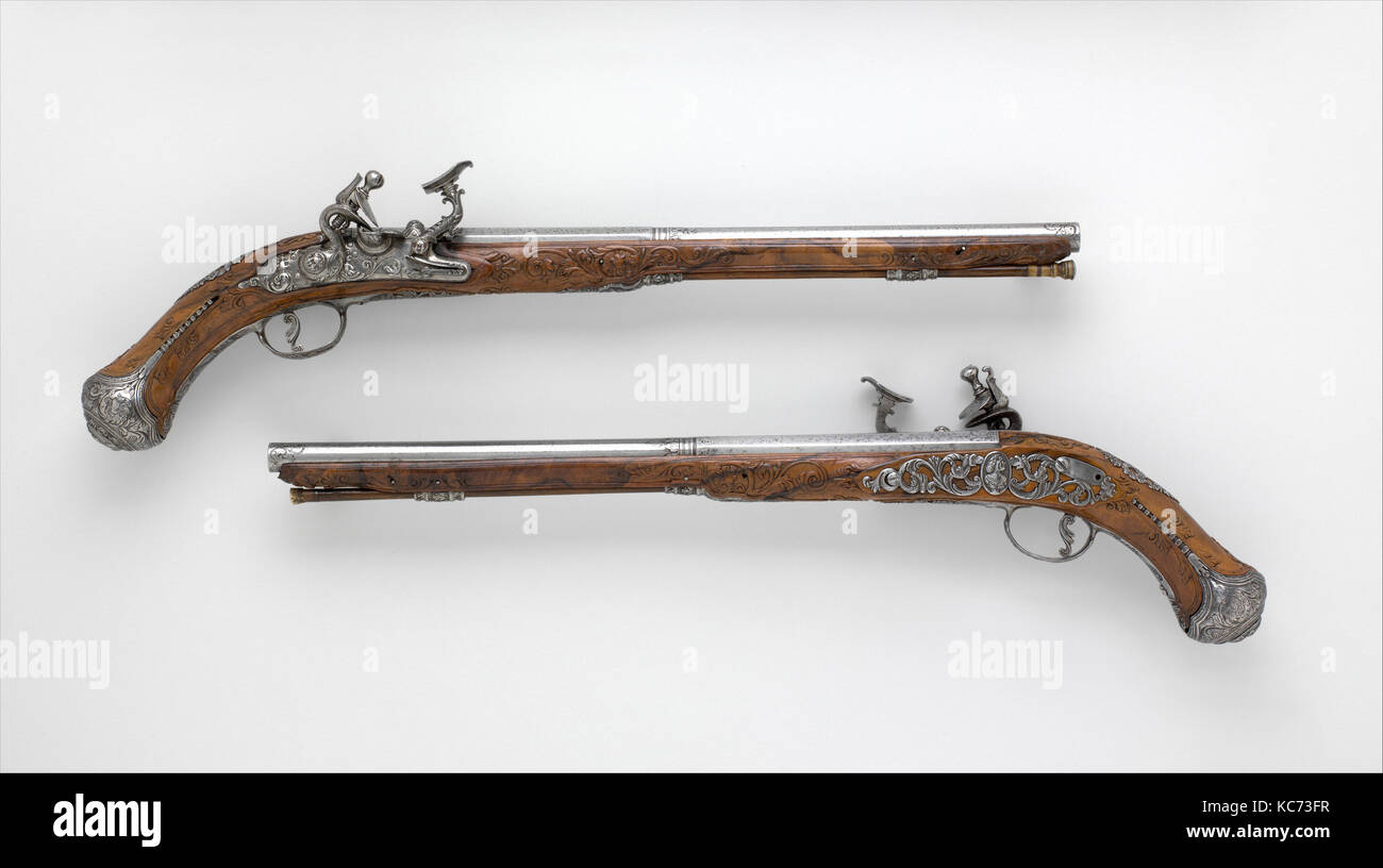 Paire de pistolets avec Flintlocks alla Fiorentina, ca. 1750-75 Banque D'Images