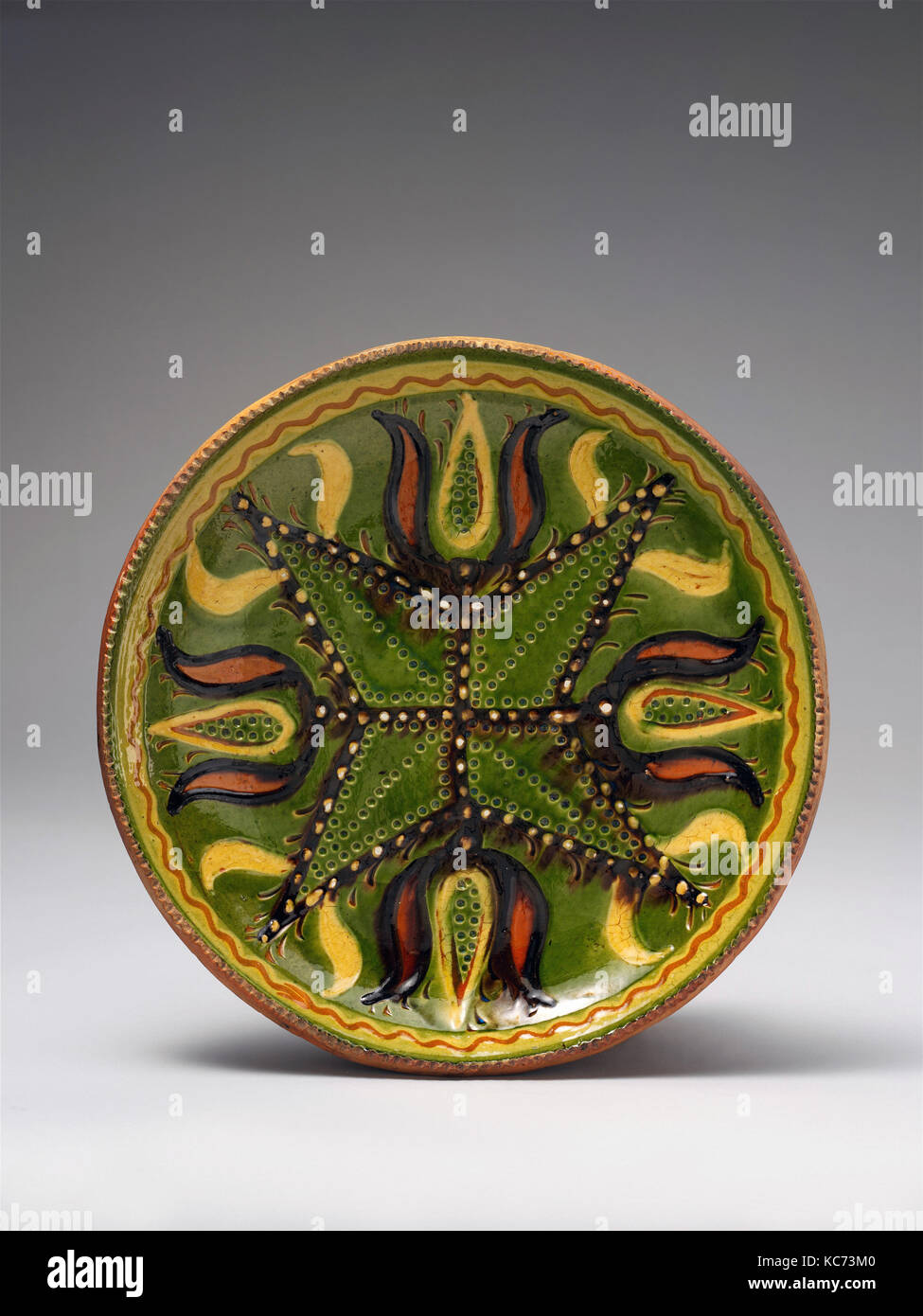 Plaque, ca. 1815-25, faite dans Berks County, Pennsylvania, United States, American, argile, Redware sgraffites et glisser avec Banque D'Images