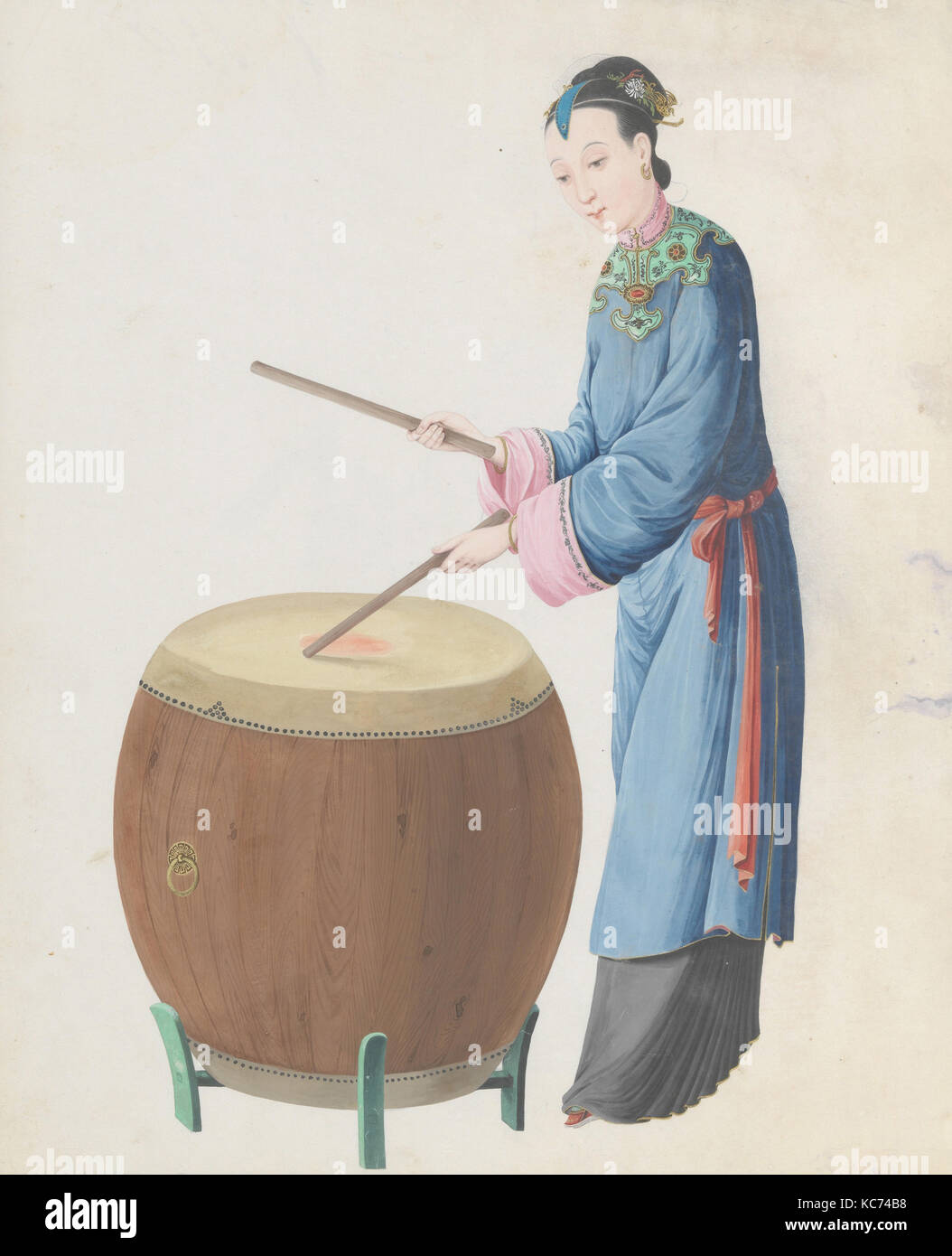Aquarelle de musicien jouant jingu, fin du 18e siècle Banque D'Images