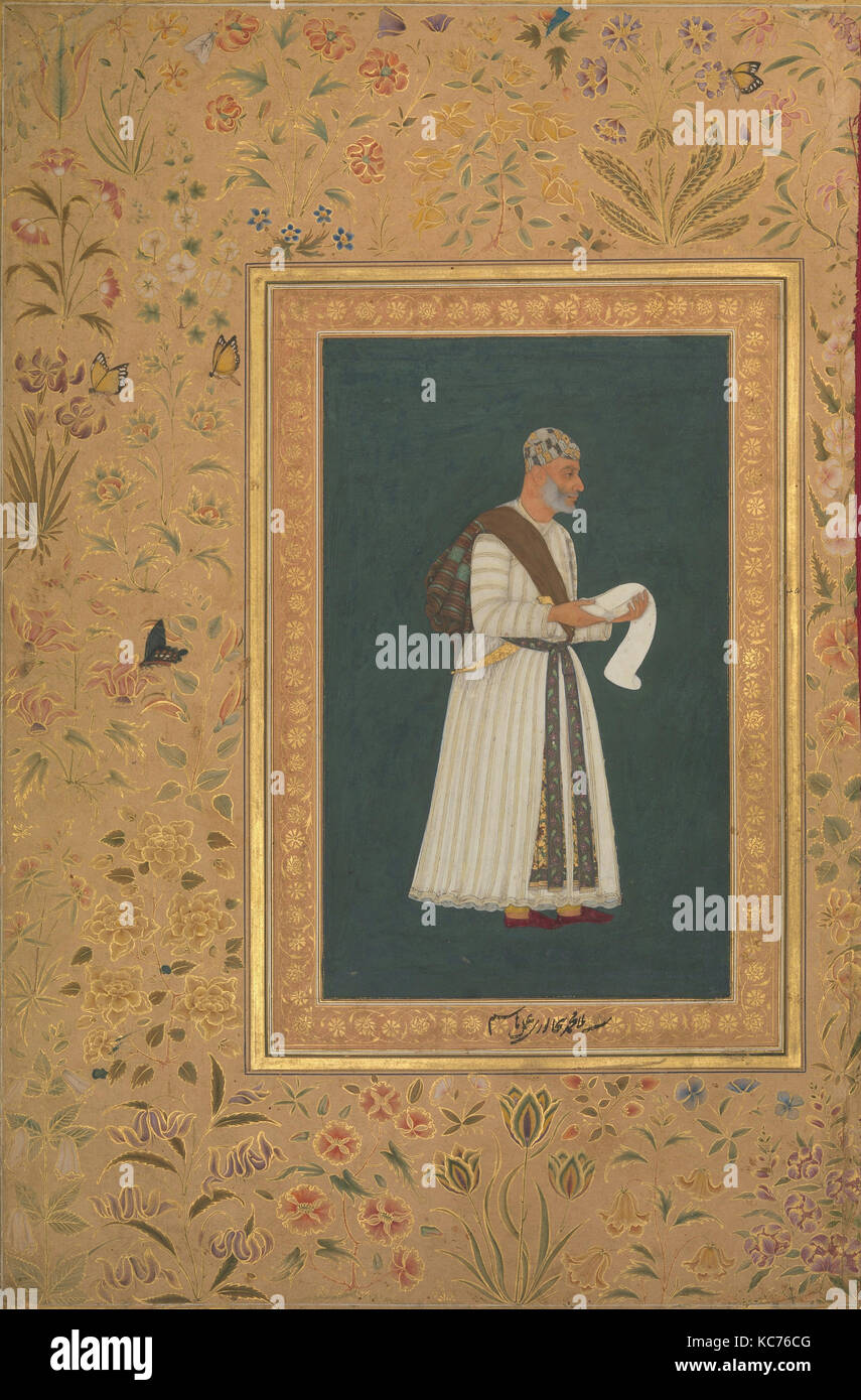 'Portrait de Mulla Muhammad Khan Vali de Bijapur', Folio du Shah Jahan Album, peinture par Hashim, recto : ca. 1620 ; verso Banque D'Images