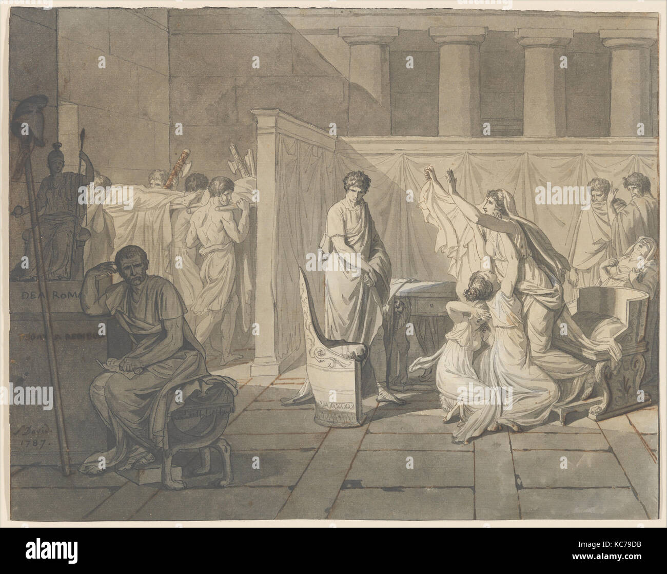Étude pour le rapprocher licteurs Brutus les corps de ses fils, Jacques Louis David, 1787 Banque D'Images