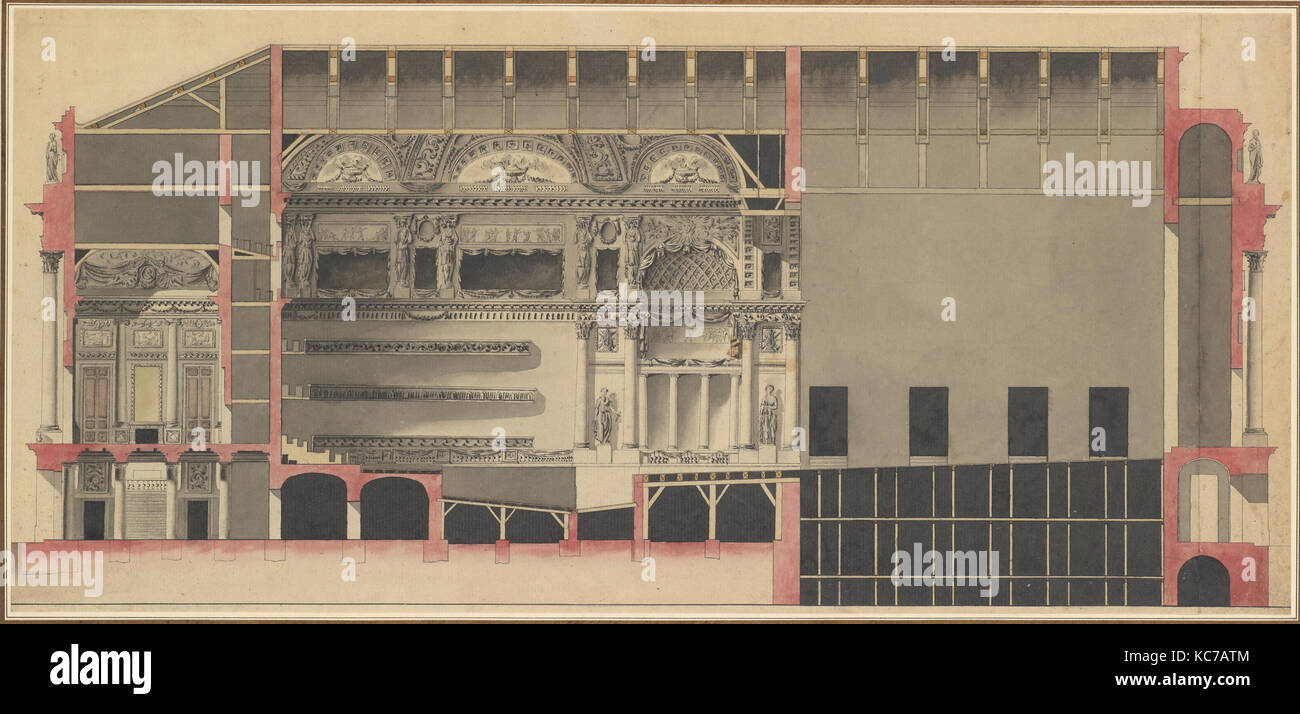 Section longitudinale d'un théâtre, Nicolas Marie Potain, 18e siècle Banque D'Images