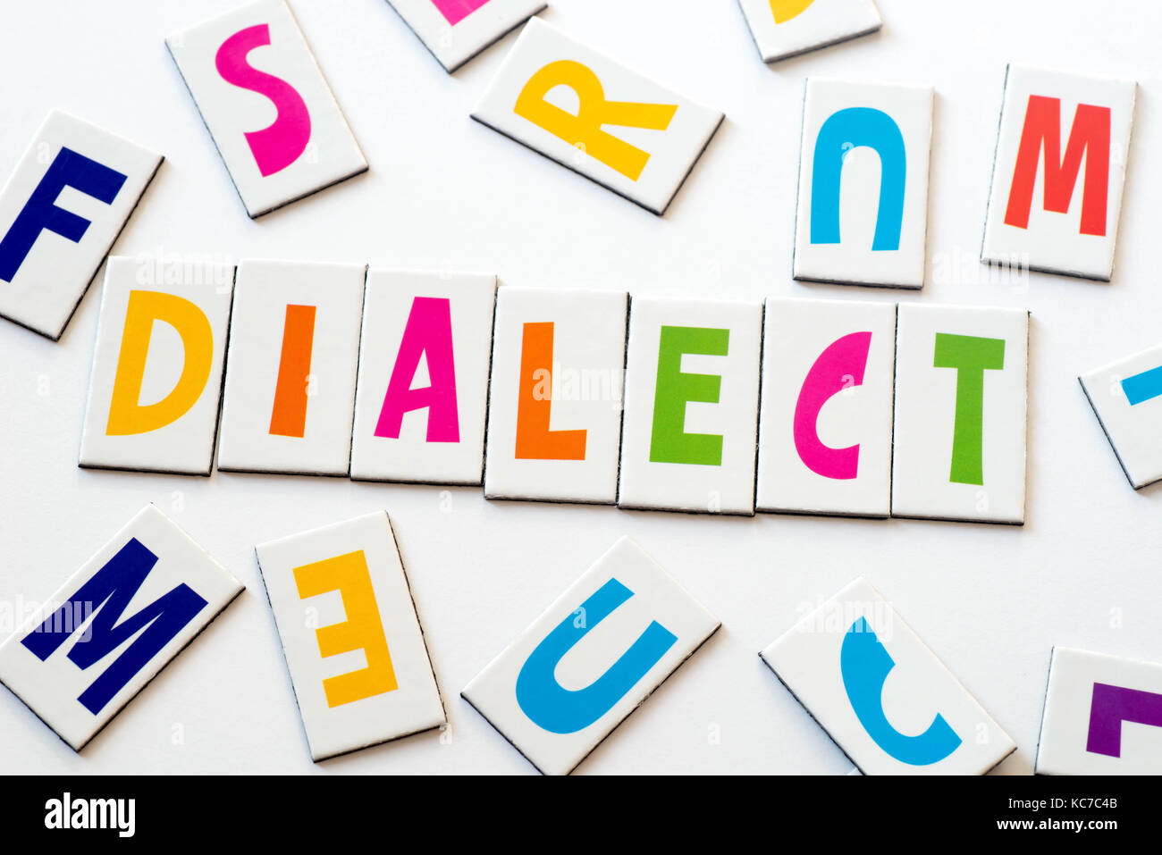 Mot de dialecte lettres colorées sur fond blanc Banque D'Images