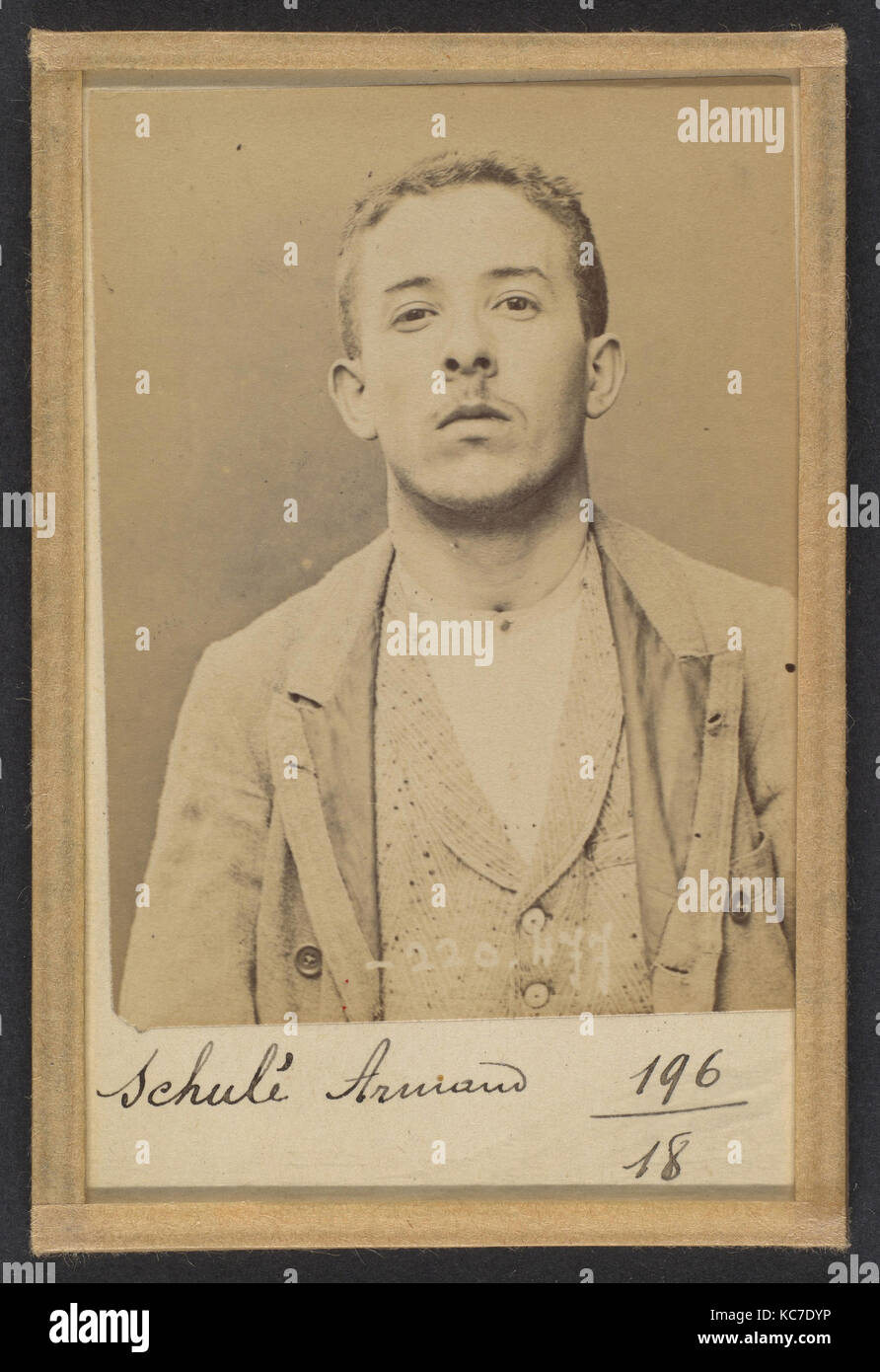 Schulé. Armand. 21 ans, né le 28/2/73 à Choisy-le-Roi. Comptable. Anarchiste. 2/7/94., Alphonse Bertillon, 1894 Banque D'Images
