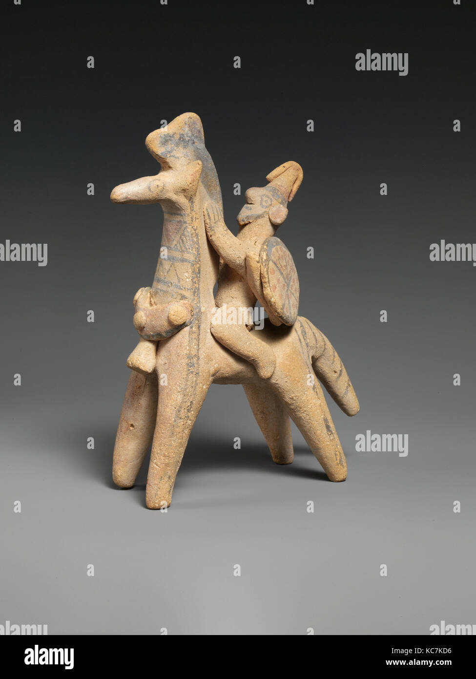 Cheval et cavalier en terre cuite, début de l'Cypro-Archaic II, ca. 600 avant J.-C., chypriote, Terre cuite ; la main, H. 7 1/2 in. (19.1 cm Banque D'Images