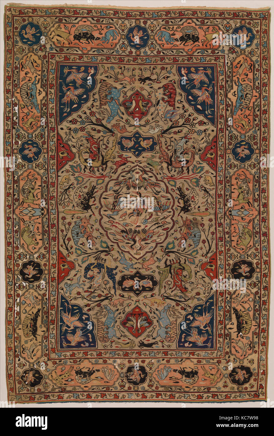 Tapis, fin 16ème-début du 17e siècle, attribué à l'Iran, probablement Kashan, Silk, enveloppé de métal thread ; tissage de la tapisserie, Textile Banque D'Images